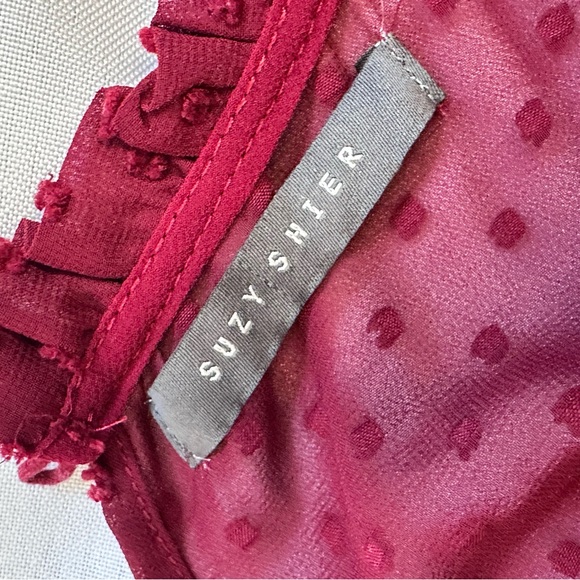 SUZY SHIER Wine Red High Neck Blouse - Picture 4 of 5